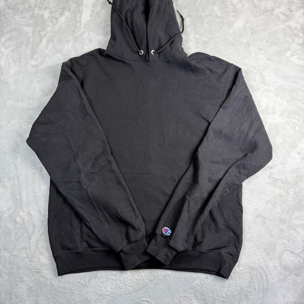 Y2K CHAMPION Eco Authentic Mens M Black Fleece Pullover Hoodie Athletic C Logo